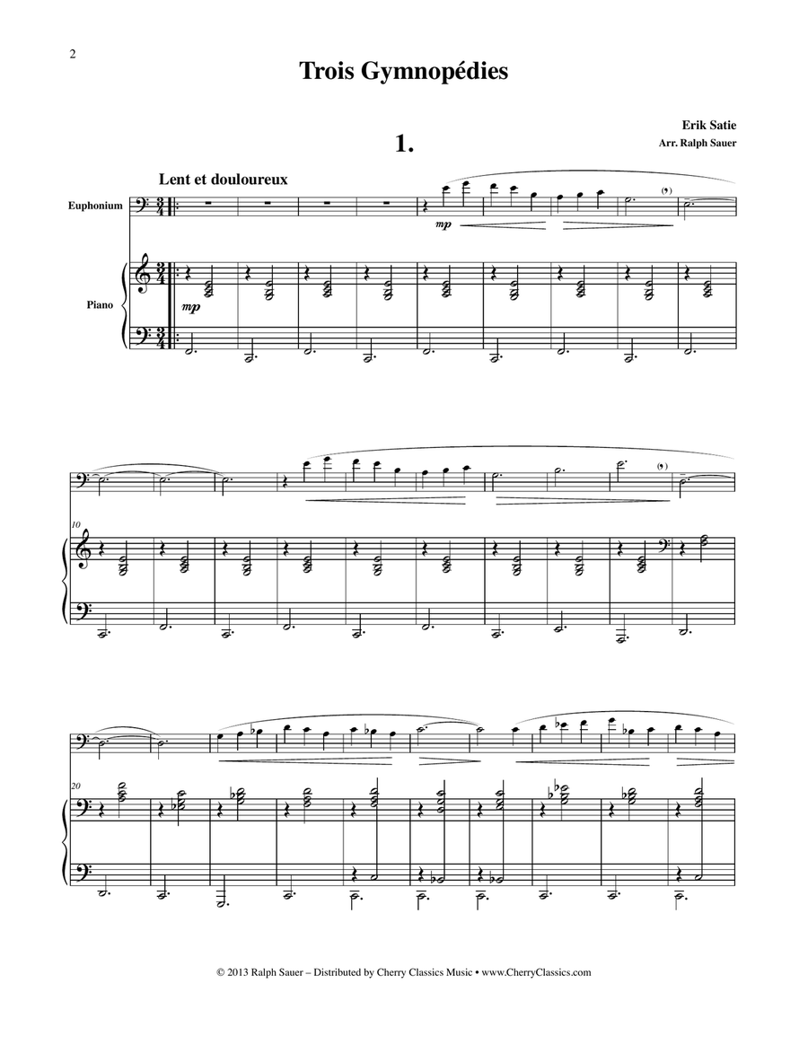 Trois Gymnopédies for Euphonium & Piano Euphonium scores gallery preview page 2