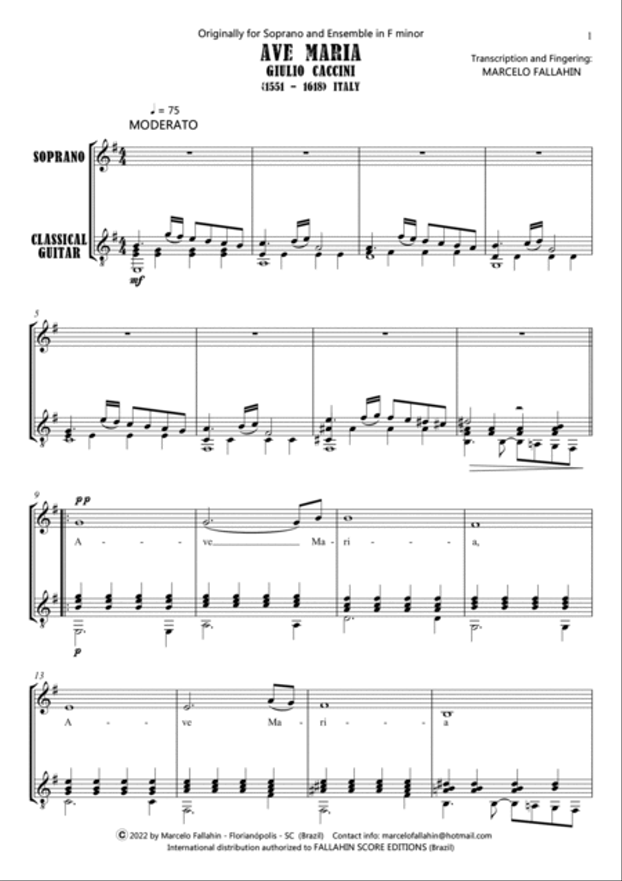 AVE MARIA - GIULIO CACCINI - FOR SOPRANO AND GUITAR Chamber Music scores gallery preview page 2