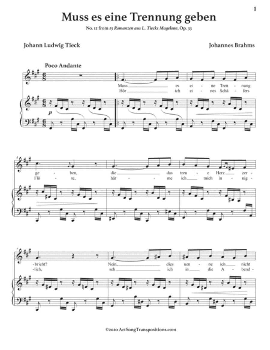 BRAHMS: Muss es eine Trennung geben, Op. 33 no. 12 (transposed to F-sharp minor) Voice scores gallery preview page 2