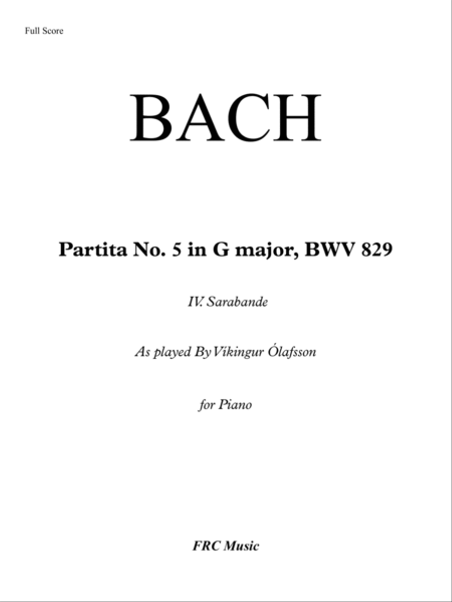 Partita No. 5 in G major, BWV 829: IV. Sarabande - As played By Víkingur Ólafsson image number null