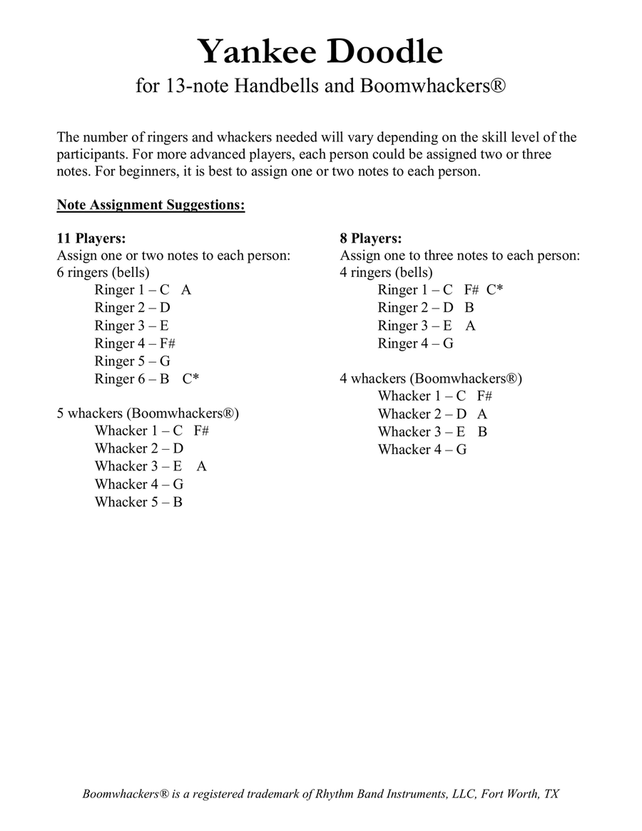 Yankee Doodle (for 13-note Bells and Boomwhackers with Black and White Notes) Handbell Choir scores gallery preview page 4