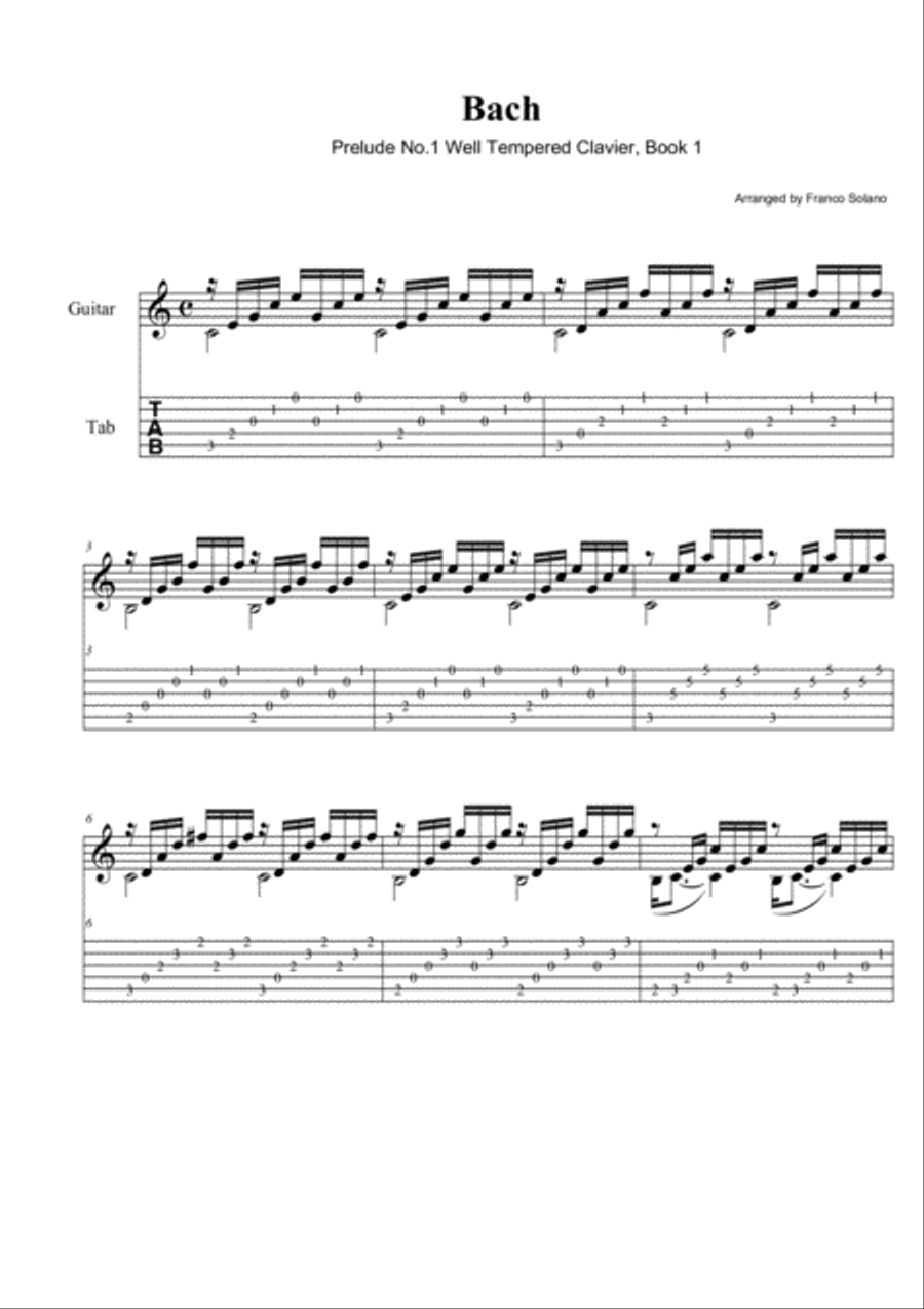 Bach Prelude No.1 Well Tempered Clavier, Book 1 for guitar Classical Guitar scores gallery preview page 2