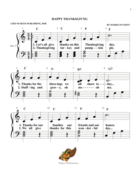 Happy Thanksgiving - easy piano version w/ lyrics for children image number null