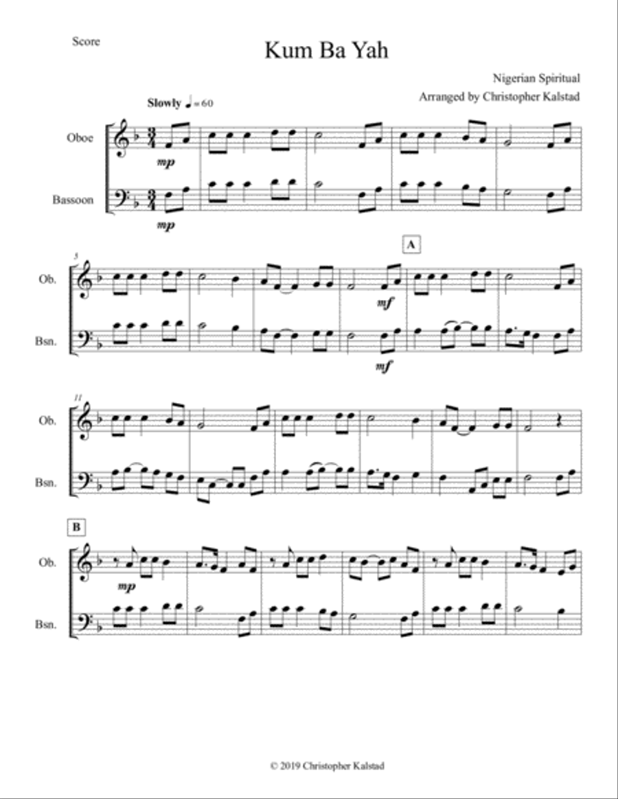 Kum Ba Yah (Oboe/Bassoon Duet) Woodwind Duet scores gallery preview page 1