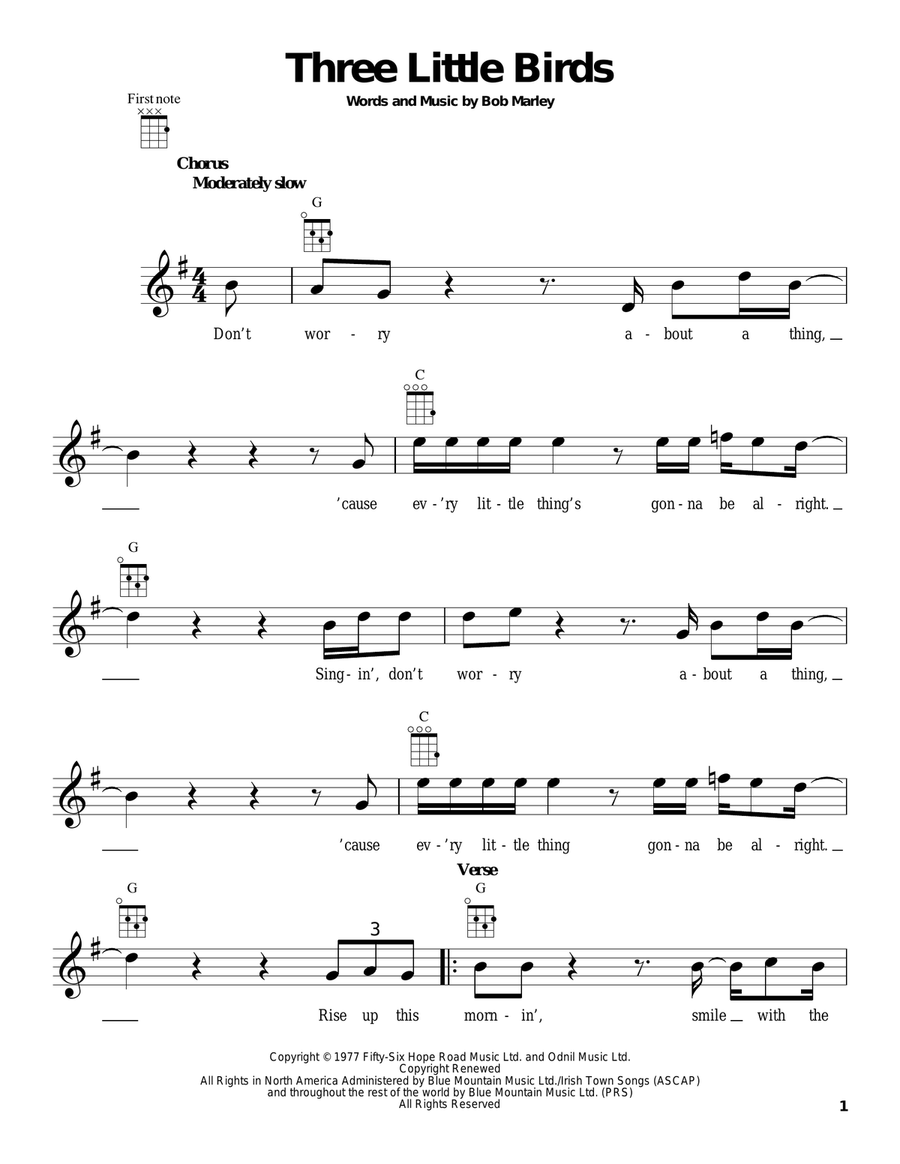 Three Little Birds Ukulele scores gallery preview page 1