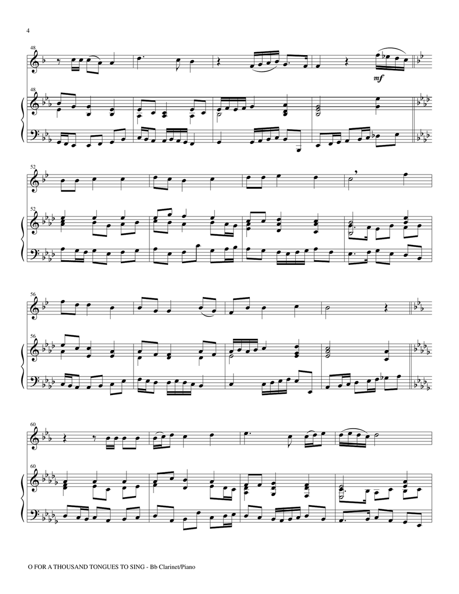O FOR A THOUSAND TONGUES TO SING (Bb Clarinet Piano and Clar Part) B-Flat Clarinet scores gallery preview page 4