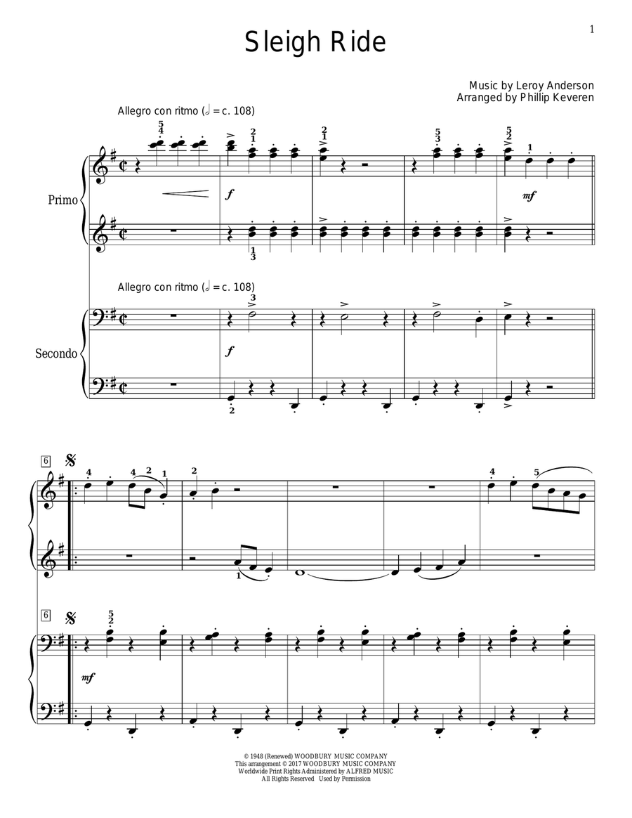 Sleigh Ride 1 Piano, 4-Hands scores gallery preview page 1