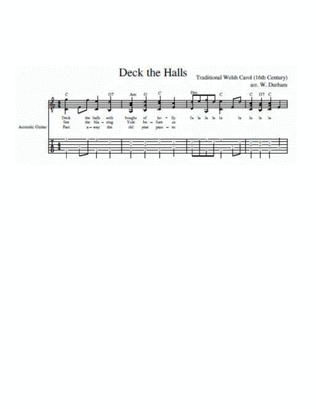 Deck the Halls - Christmas Carol for Fingerstyle Guitar - tab and notation