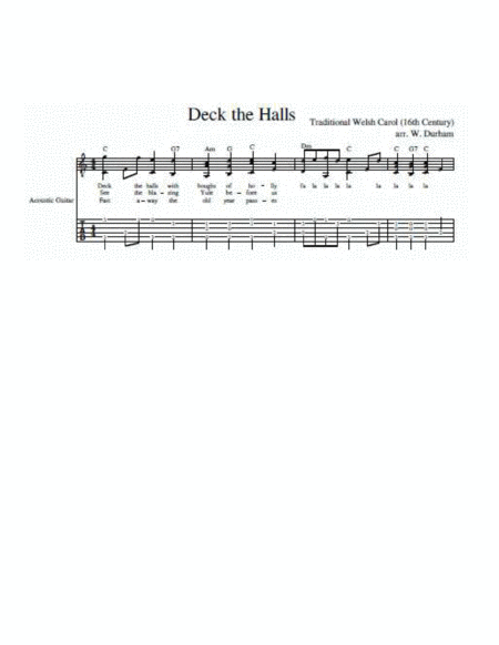 Deck the Halls - Christmas Carol for Fingerstyle Guitar - tab and notation image number null