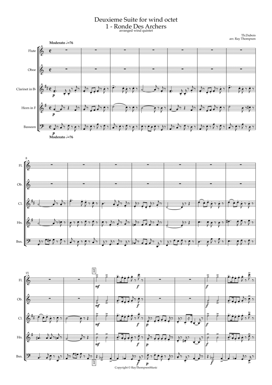 Dubois: Deuxième Suite pour Instruments à vent (2nd Suite-Winds) I.Ronde des Archers - wind quintet Woodwind Quintet scores gallery preview page 1