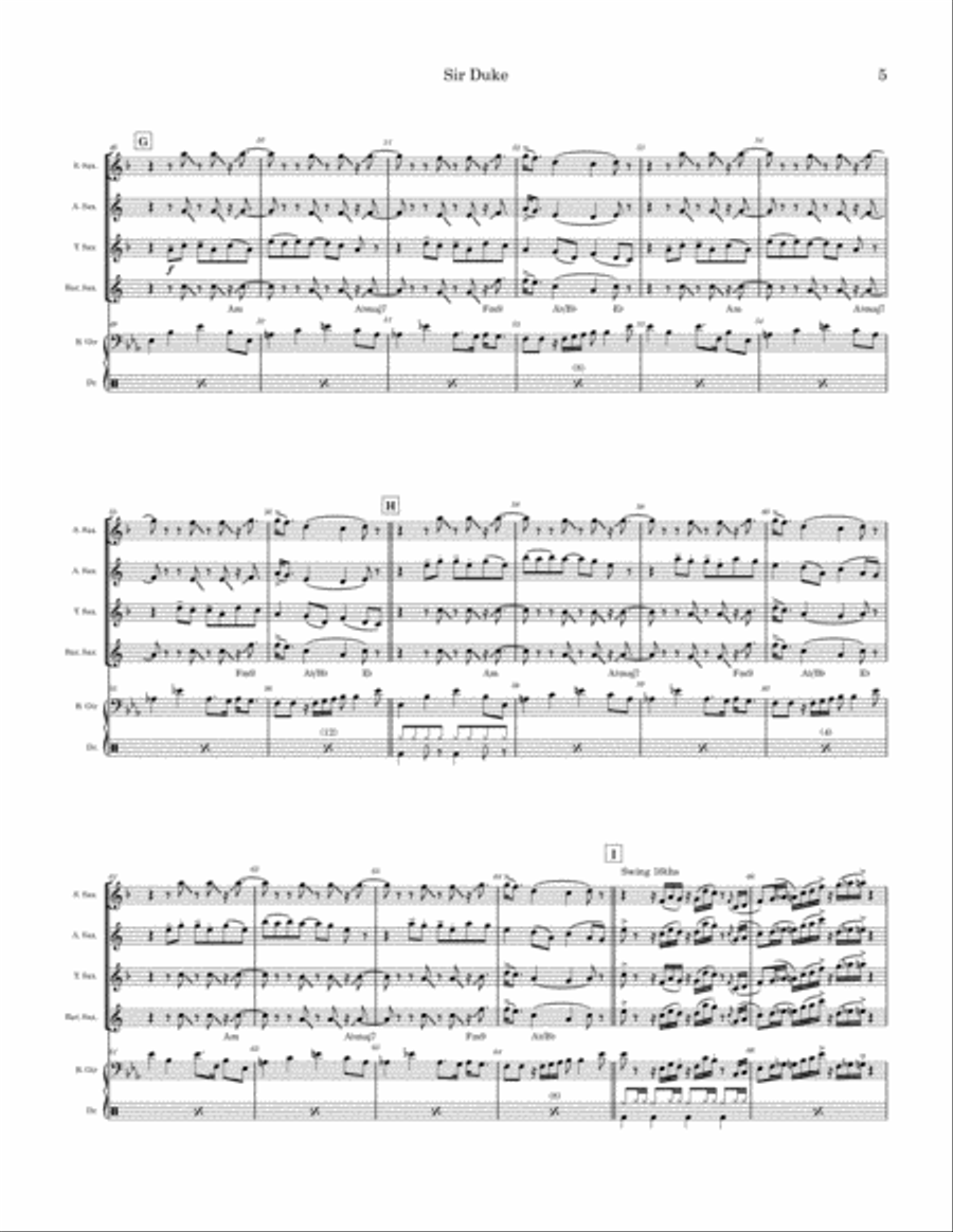 Sir Duke Saxophone Quartet scores gallery preview page 5