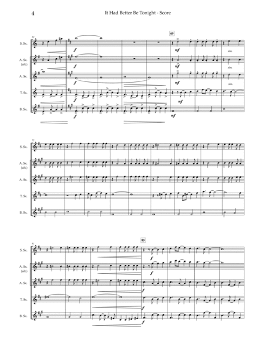 It Had Better Be Tonight Saxophone Quartet scores gallery preview page 5