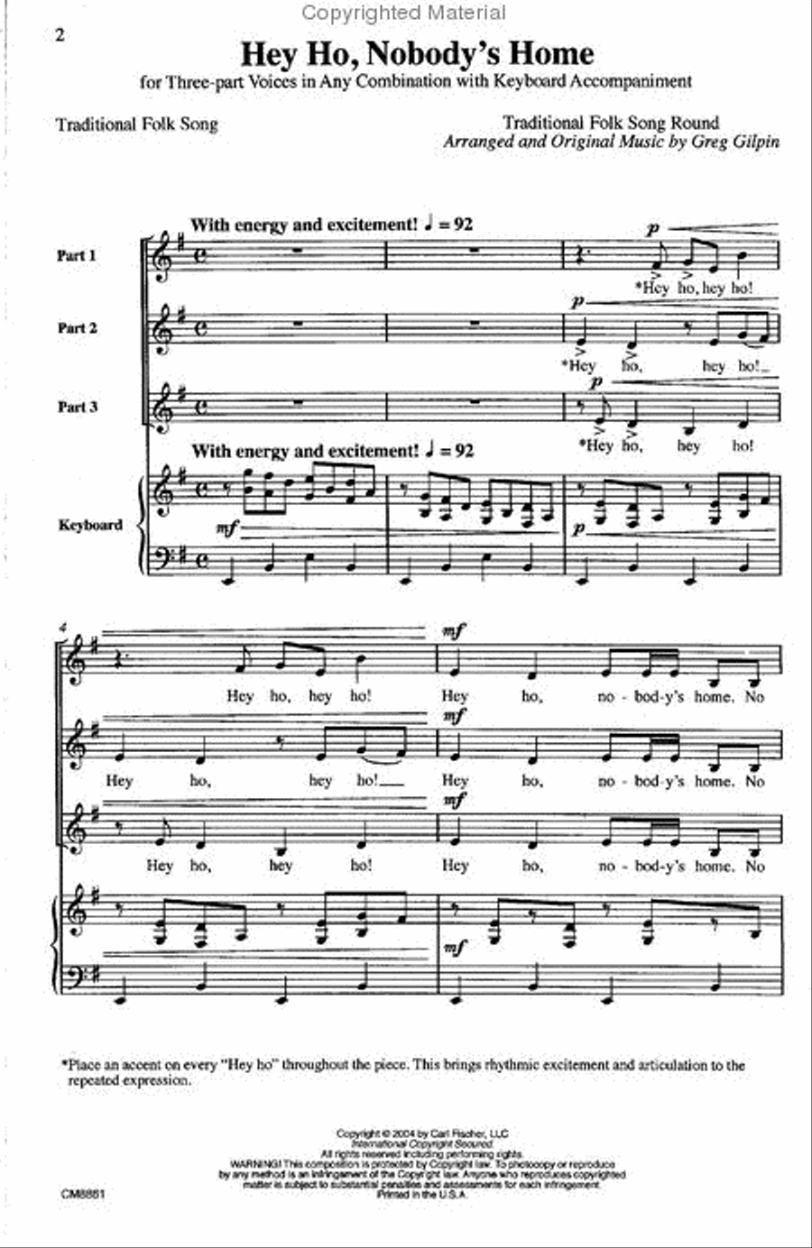 Hey Ho, Nobody's Home 3-Part scores gallery preview page 2