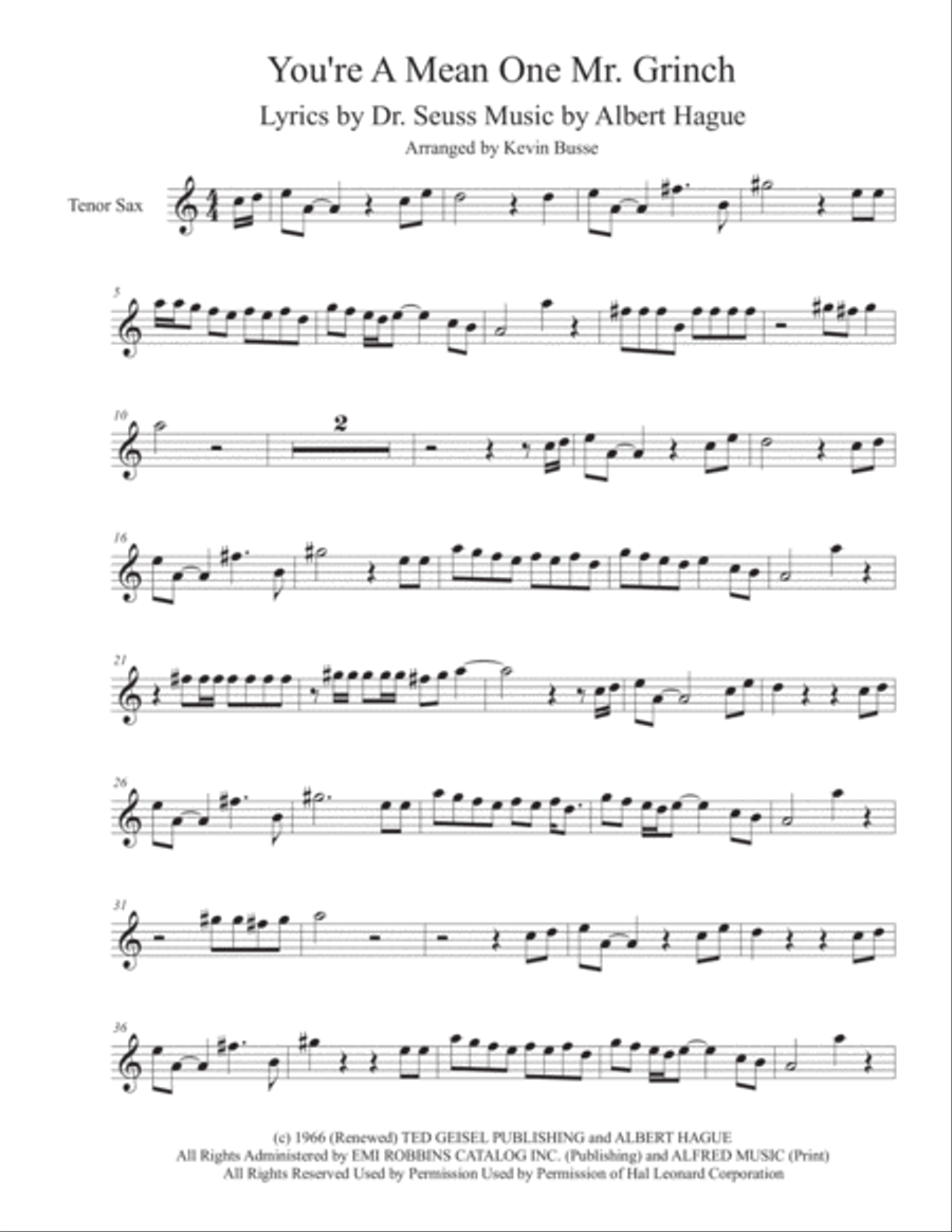 You're A Mean One, Mr. Grinch Tenor Saxophone scores gallery preview page 1