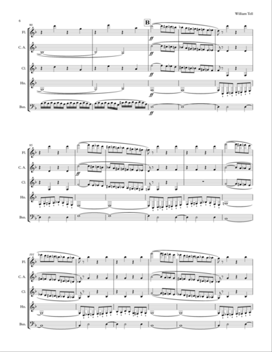 Rossini: William Tell Overture in D for Woodwind Quintet Woodwind Quintet scores gallery preview page 6