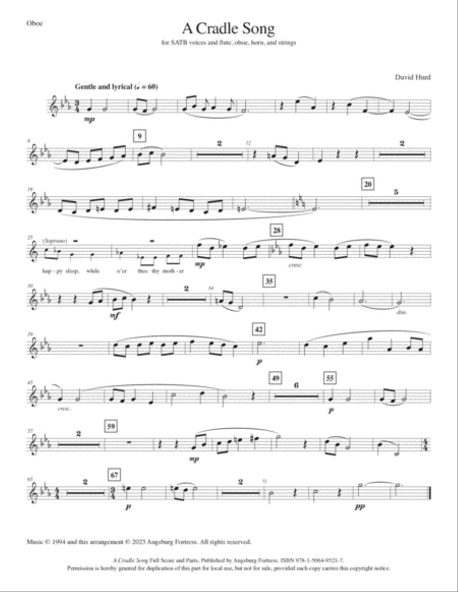 A Cradle Song: Full Score and Parts 4-Part scores gallery preview page 5