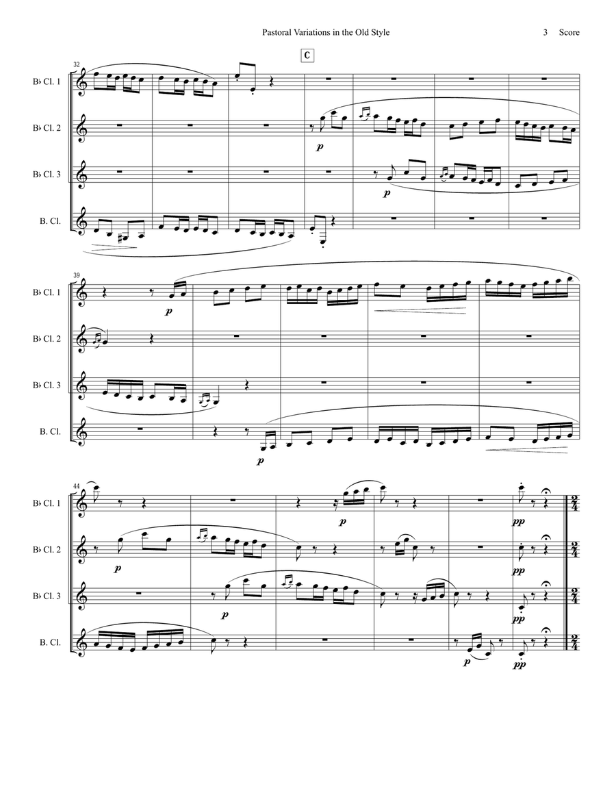 Pierne Pastoral Variations in the Old Style set for clarinet quartet Clarinet Quartet scores gallery preview page 3