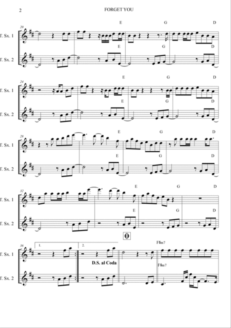 Forget You Woodwind Duet scores gallery preview page 2