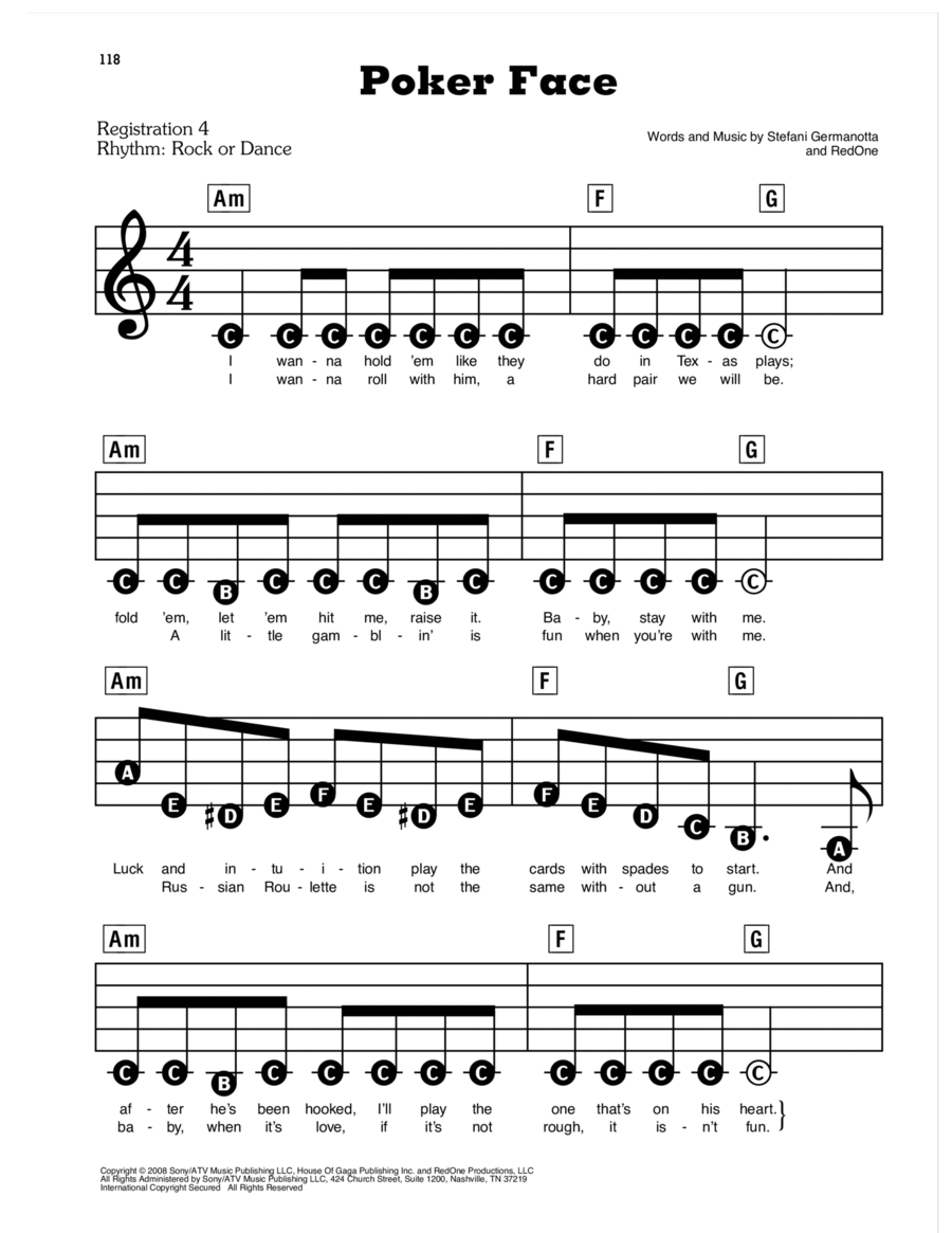 Poker Face Electronic Keyboard scores gallery preview page 1