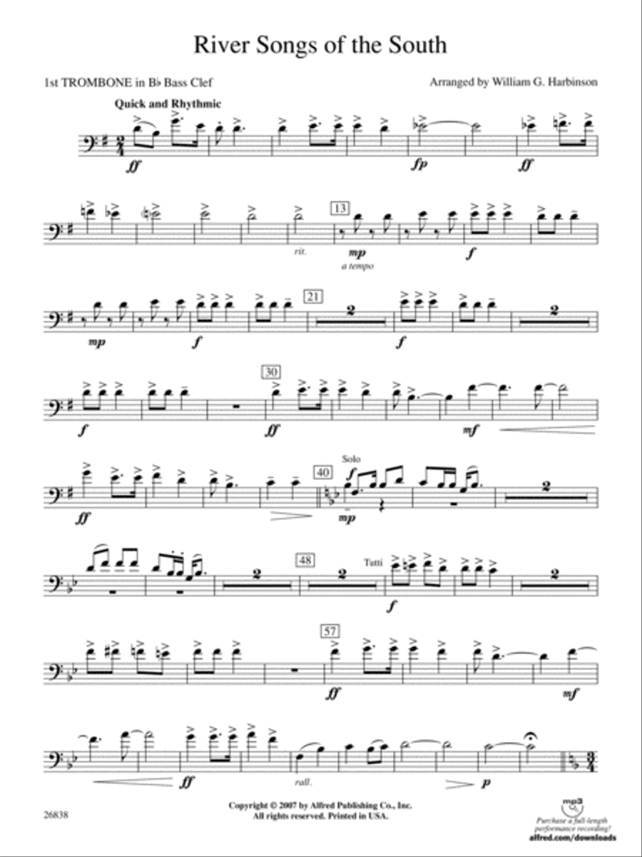 River Songs of the South: (World Part) 1st B-flat Trombone B.C. Concert Band scores gallery preview page 1