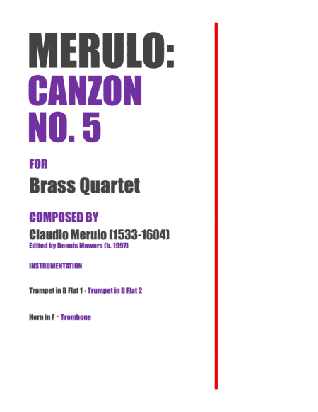 "Canzon No. 5" for Brass Quartet - Claudio Merulo image number null
