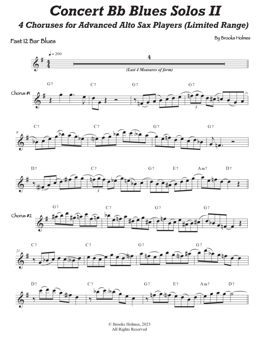 Concert Bb Blues Solos for Advanced Level Alto Sax Alto Saxophone scores gallery preview page 1