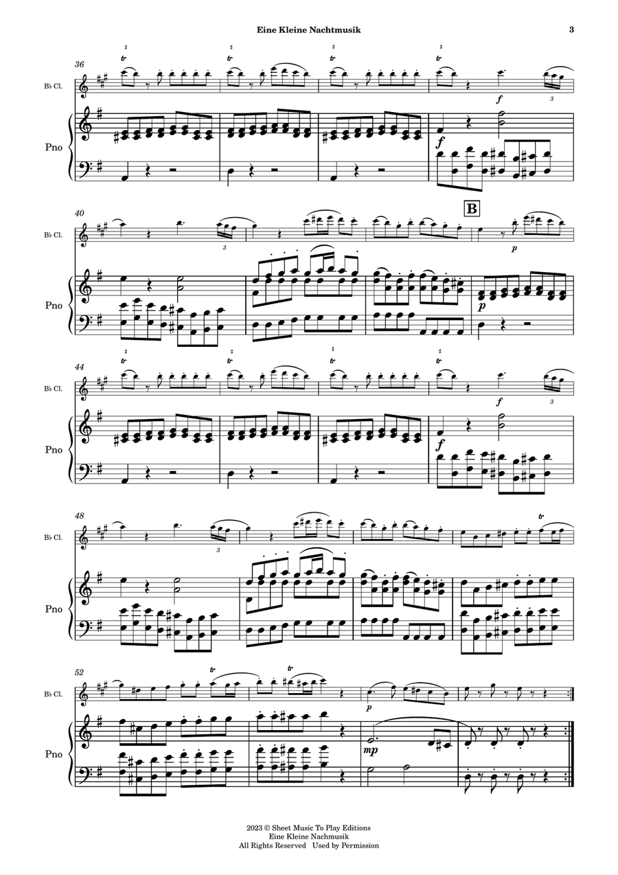 Eine Kleine Nachtmusik (1 mov.) - Bb Clarinet and Piano (Full Score) B-Flat Clarinet scores gallery preview page 4