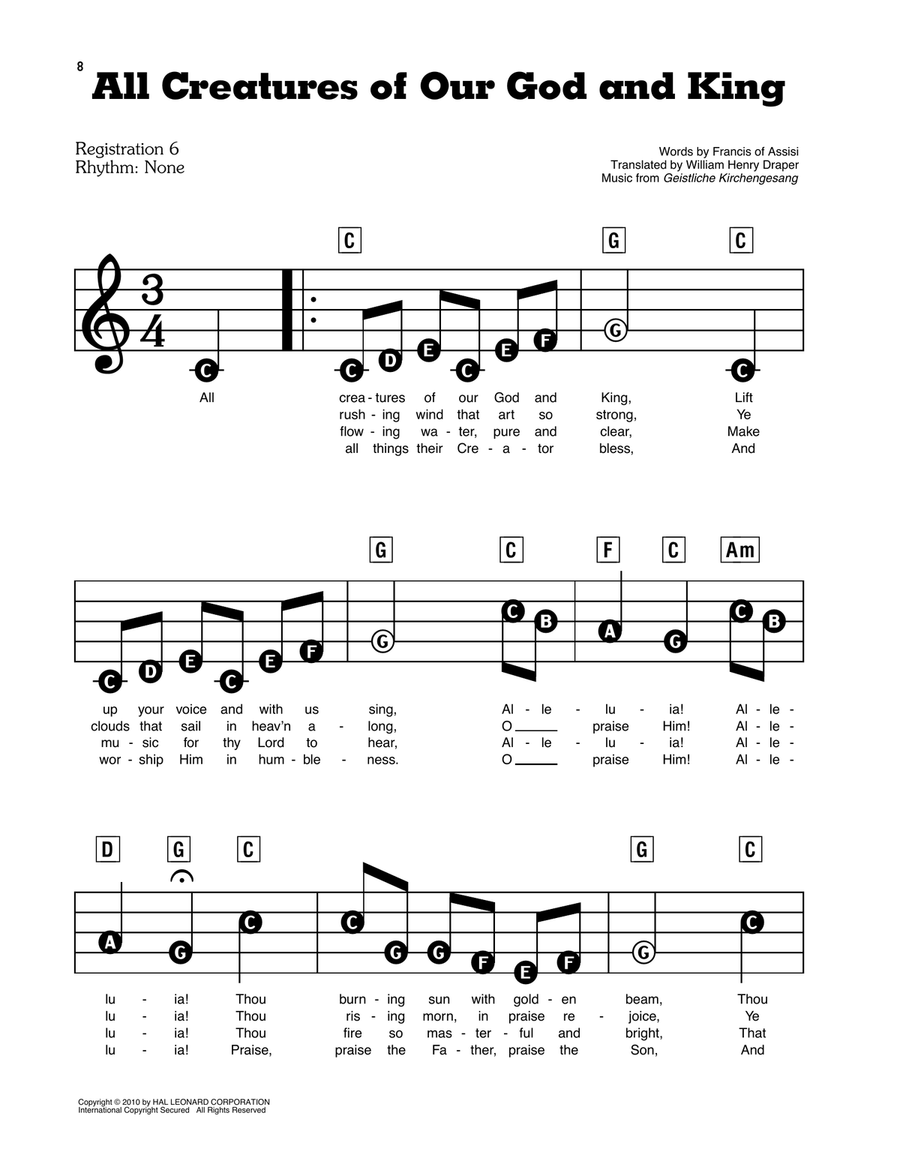 All Creatures Of Our God And King Electronic Keyboard scores gallery preview page 1