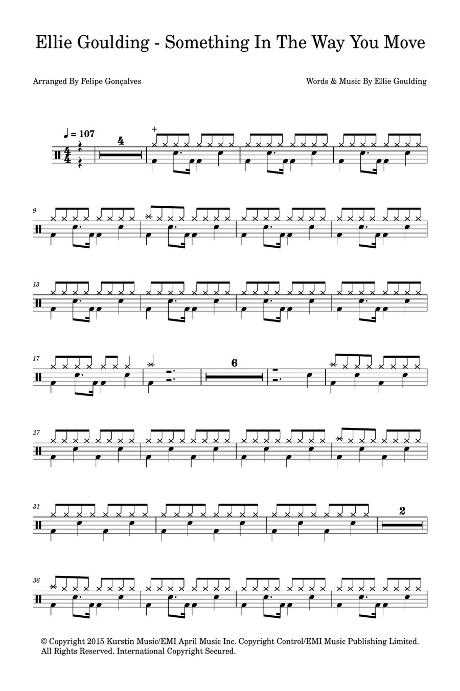 Something In The Way You Move Drum Set scores gallery preview page 1