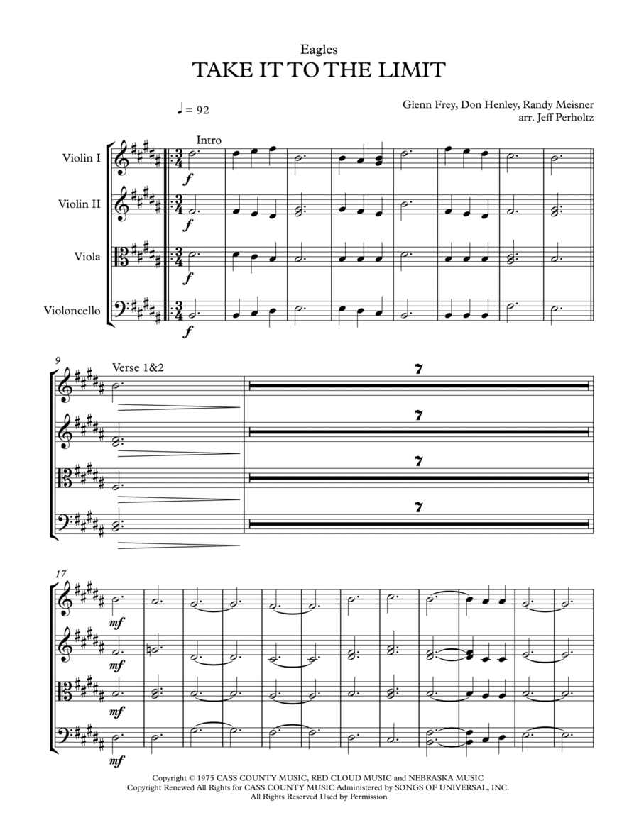 Take It To The Limit String Quartet scores gallery preview page 1