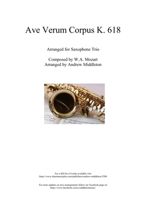Book cover for Ave Verum Corpus K. 618 arranged for Saxophone Trio