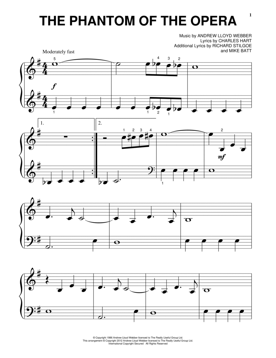 The Phantom Of The Opera Easy Piano scores gallery preview page 1