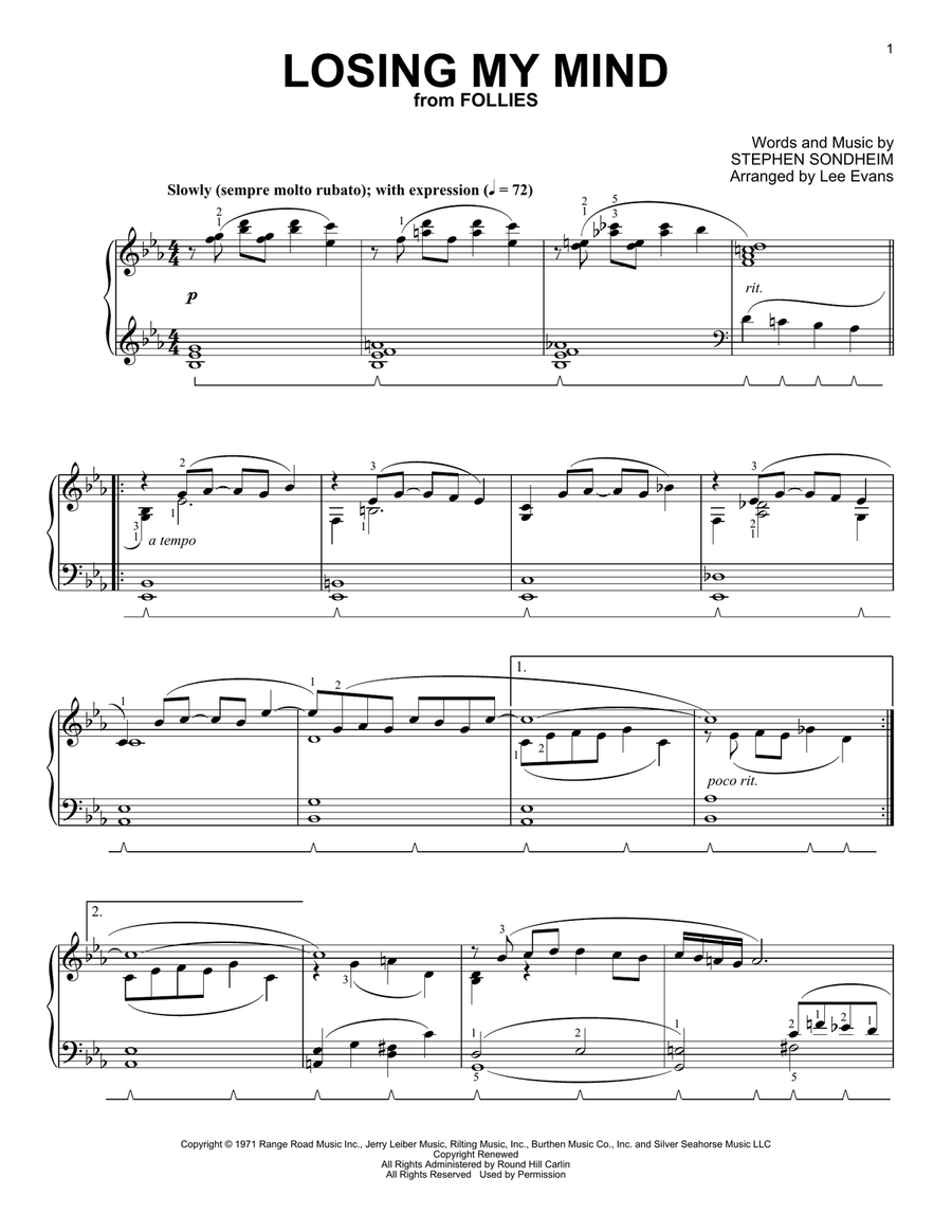 Losing My Mind (from Follies) (arr. Lee Evans) Piano Solo scores gallery preview page 1