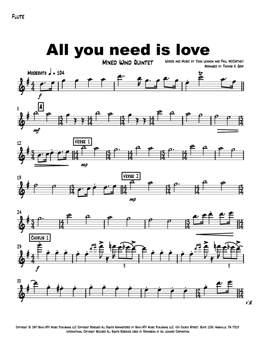 All You Need Is Love Woodwind Quintet scores gallery preview page 6