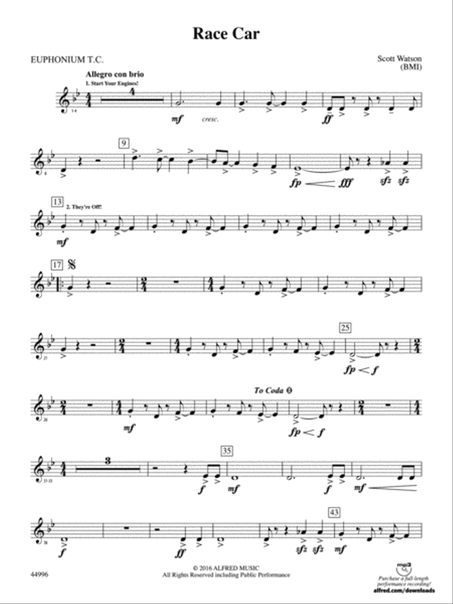 Race Car: Baritone T.C. Race Car: Baritone T.C. Concert Band scores gallery preview page 1