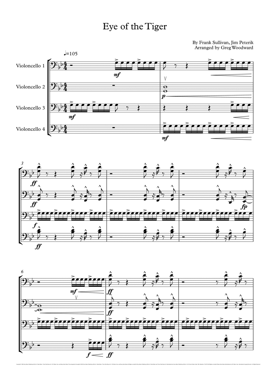 Eye Of The Tiger Cello scores gallery preview page 1