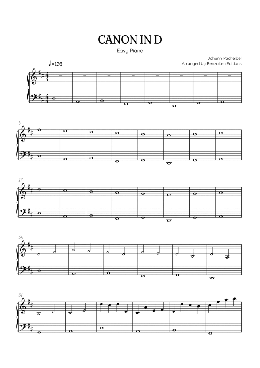 Pachelbel Canon in D • easy piano sheet music image number null