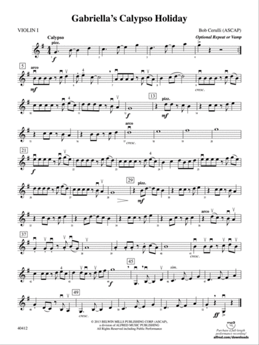 Gabriella's Calypso Holiday: 1st Violin String Orchestra scores gallery preview page 1