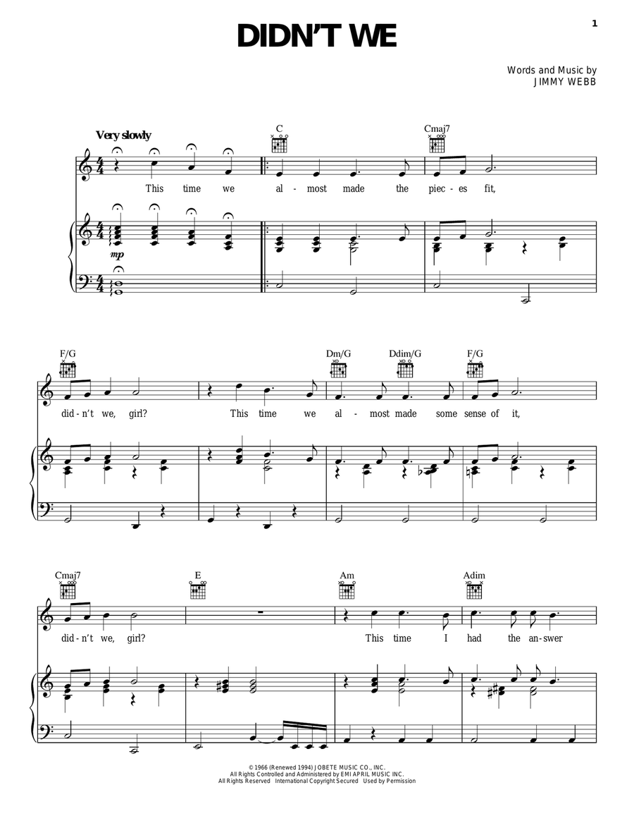 Didn't We Piano, Vocal, Guitar scores gallery preview page 1