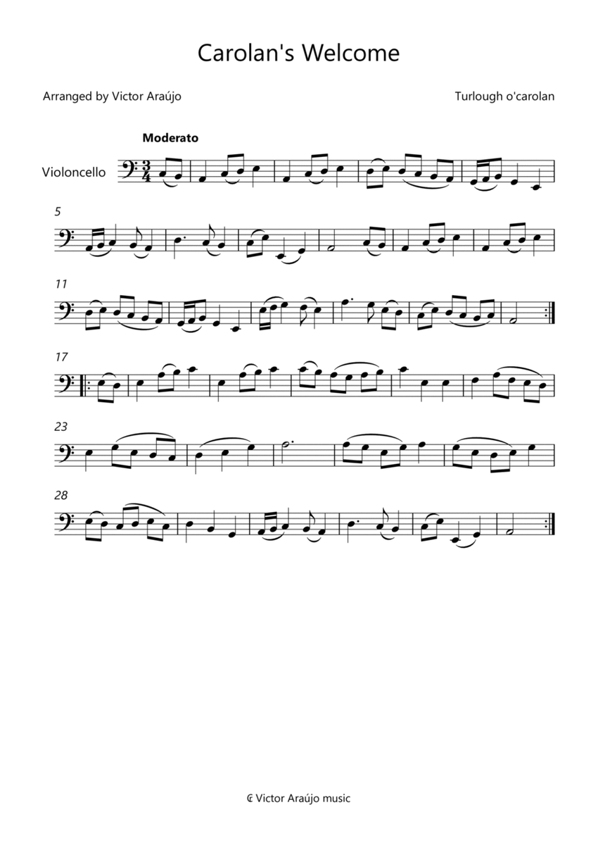 Carolan's Welcome - Violoncello Lead Sheet With Chord Symbols image number null