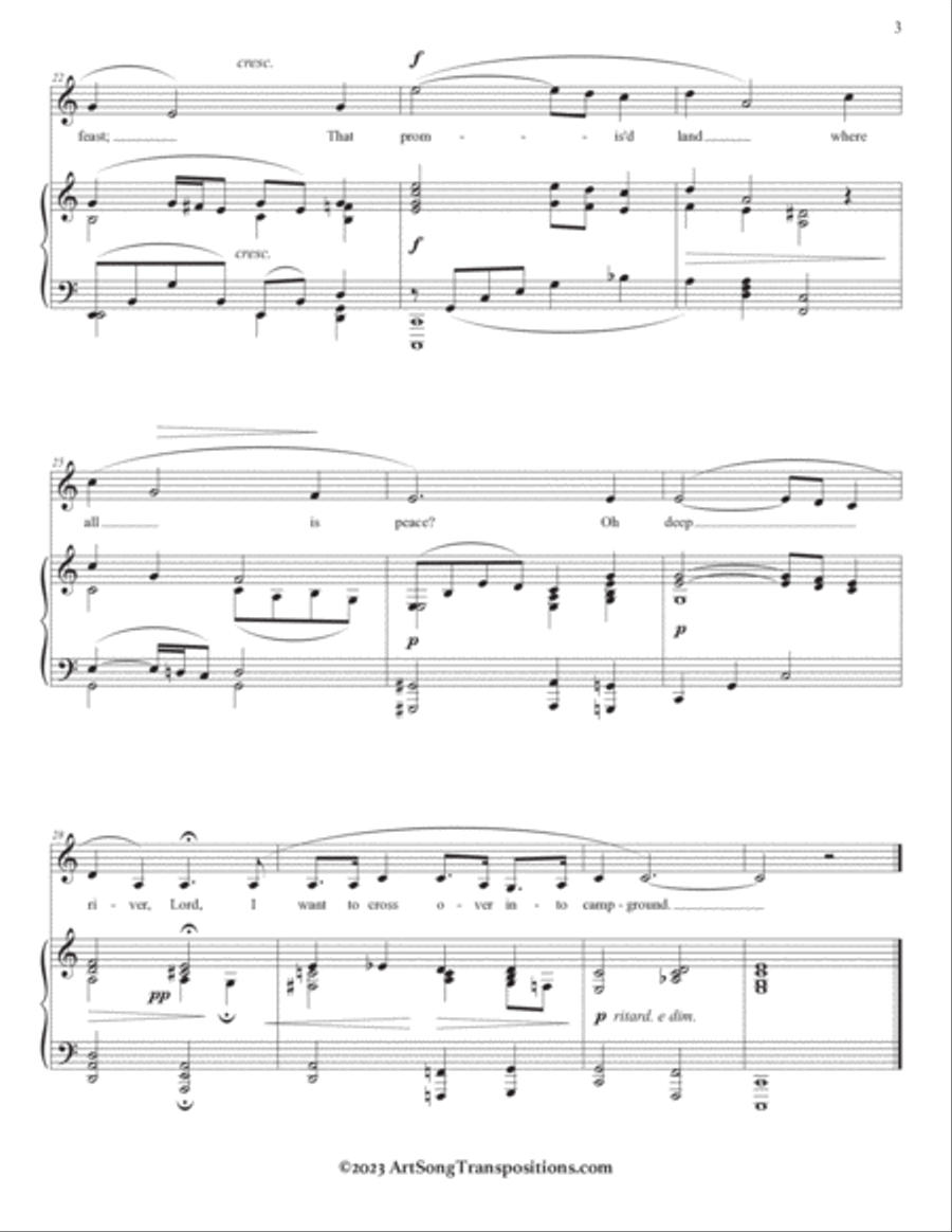 BURLEIGH: Deep river (transposed to C major, B major, and B-flat major) Voice scores gallery preview page 4