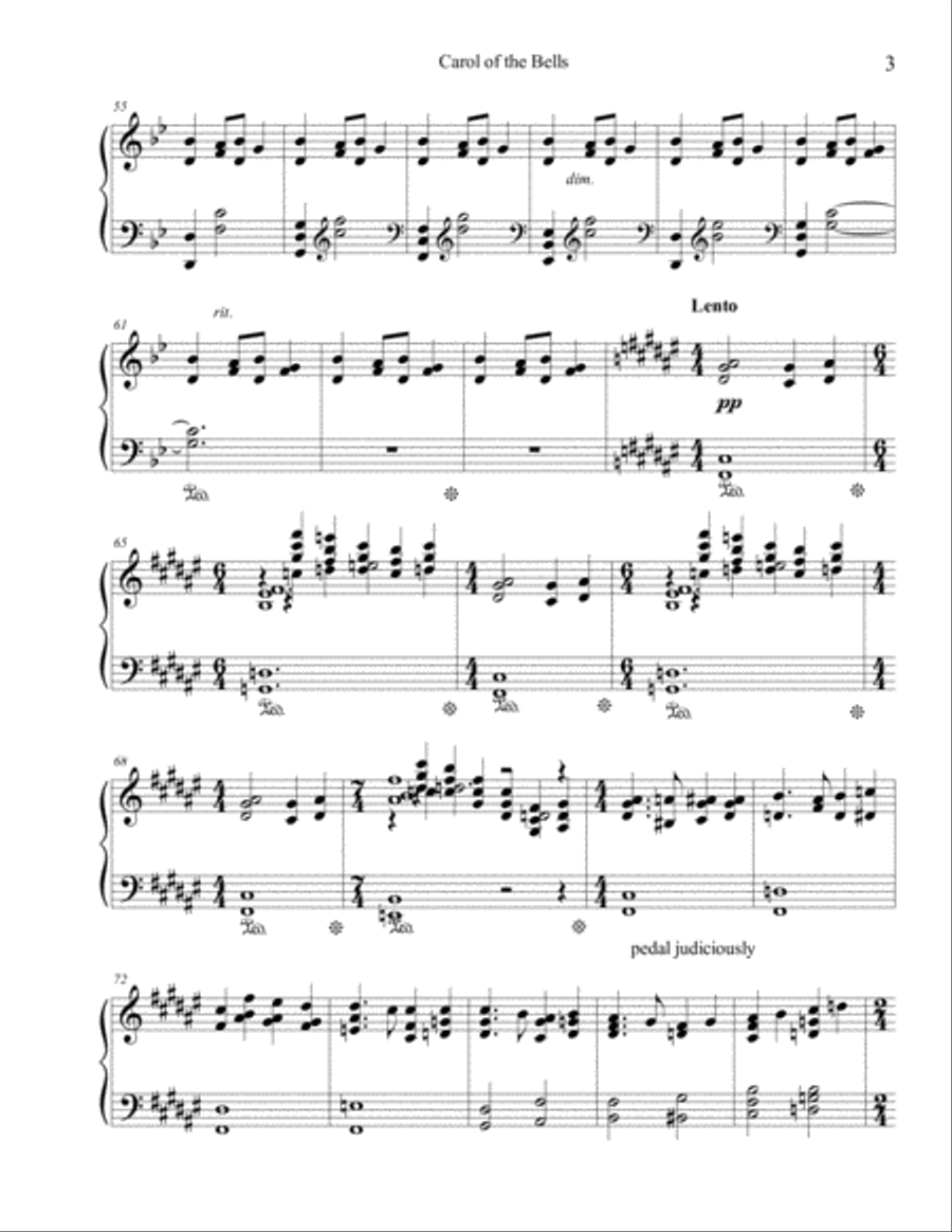 Carol of the Bells/I Heard the Bells on Christmas Day Piano Solo scores gallery preview page 3