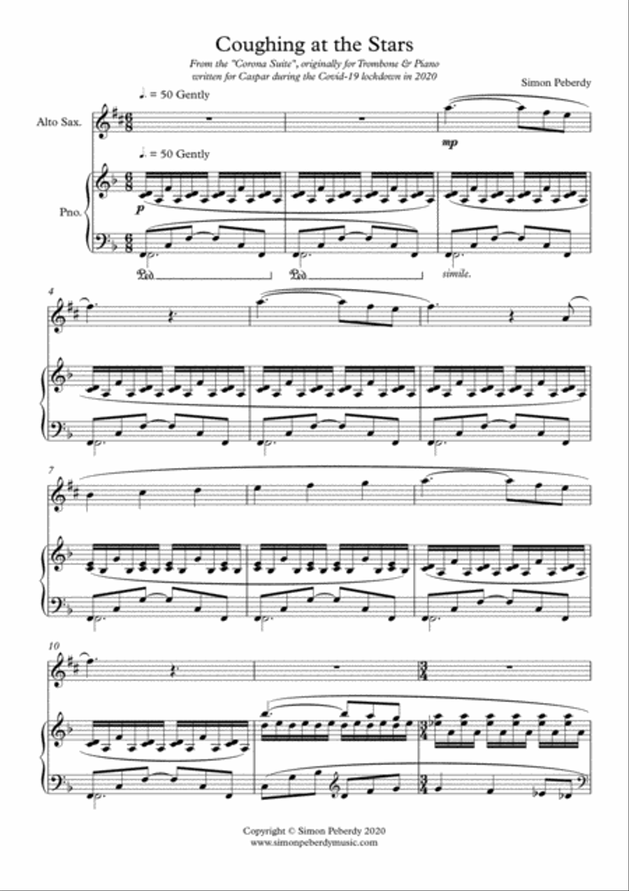 Coughing at the Stars for Alto Sax and Piano from the Corona Suite by Simon Peberdy Alto Saxophone scores gallery preview page 4