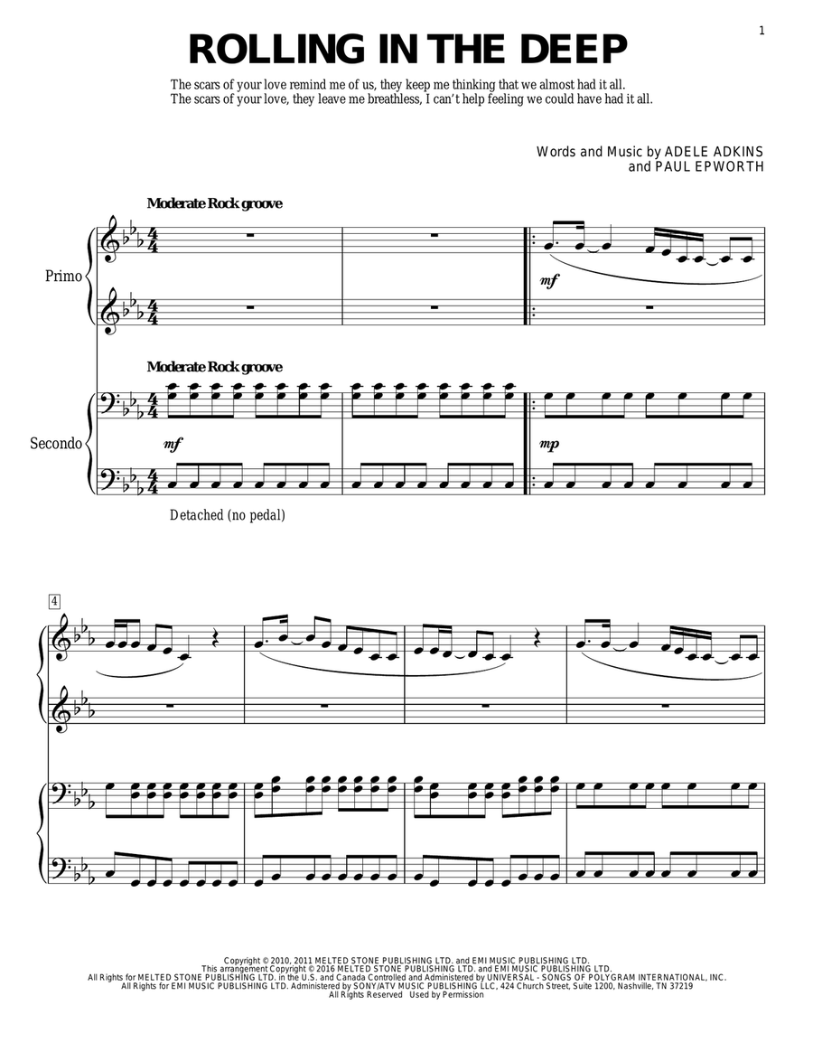 Rolling In The Deep Piano Duet scores gallery preview page 1