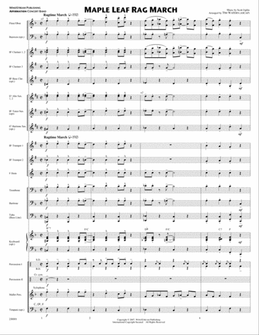 Maple Leaf Rag March Concert Band scores gallery preview page 1