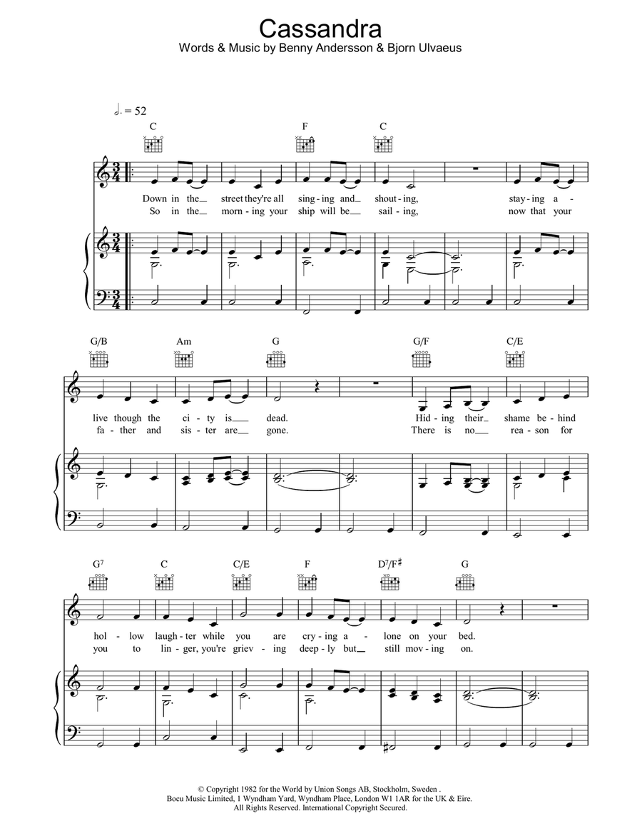 Cassandra Piano, Vocal, Guitar scores gallery preview page 1