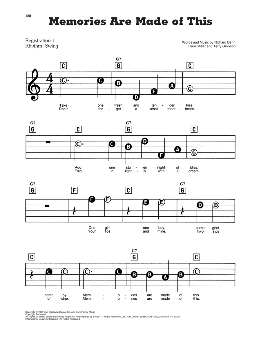 Memories Are Made Of This Electronic Keyboard scores gallery preview page 1