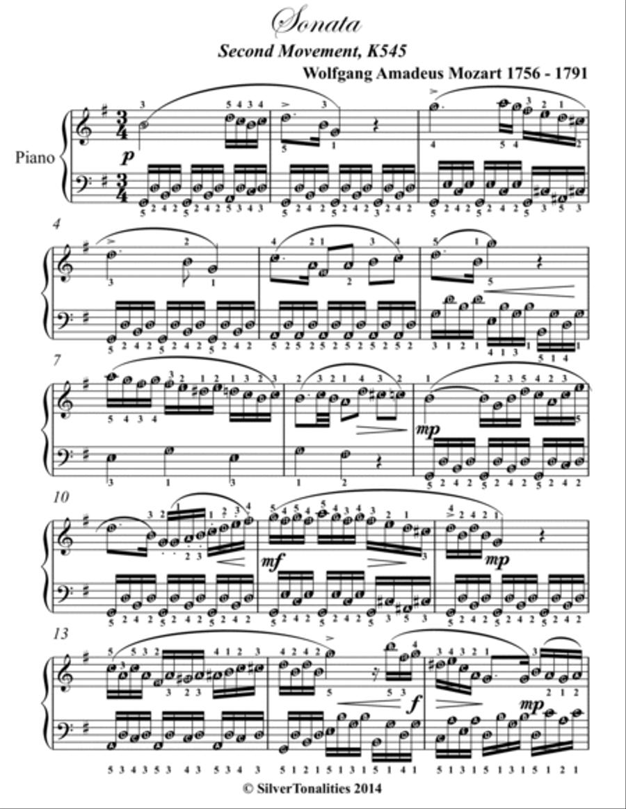Sonata in C Major K545 Second Movement Elementary Piano Sheet Music Easy Piano scores gallery preview page 2