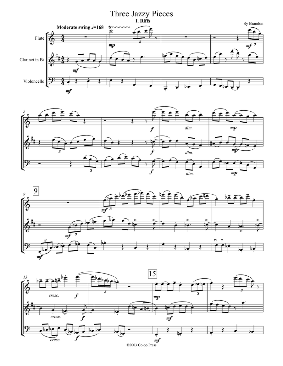 Three Jazzy Pieces for Flute, Clarinet and Cello Small Ensemble scores gallery preview page 1