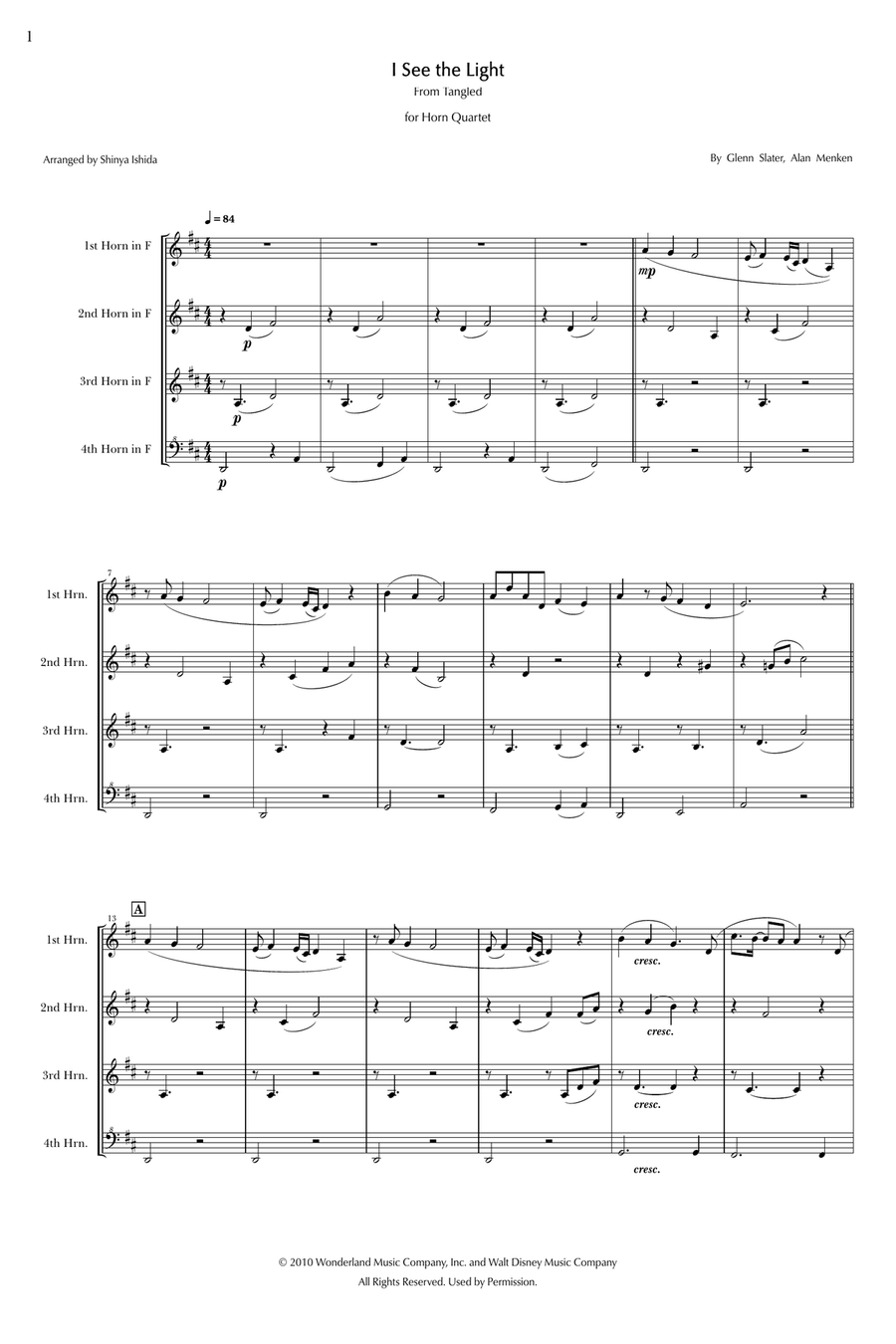 I See The Light Brass Quartet scores gallery preview page 1